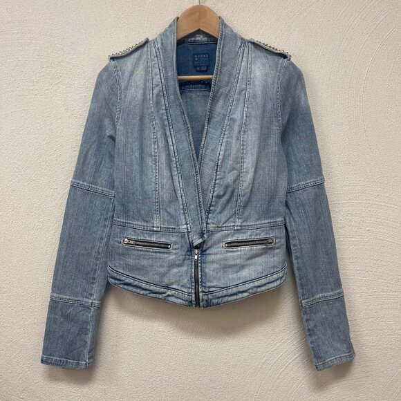 VTG 90's Guess Light Blue Studded Denim Jacket sz Small - Picture 1 of 9